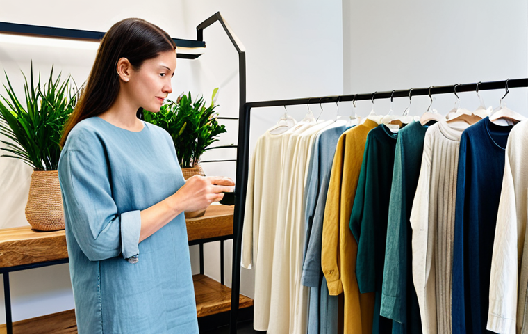 Sustainable Fashion Showcase**
"A brightly lit, modern boutique featuring a curated selection of sustainable clothing. Models are browsing racks of clothing made from organic cotton, linen, and recycled materials. The clothing is stylish and modest, reflecting current trends. The boutique has a minimalist design with plants and natural light. Display signage highlights the ethical sourcing and environmental benefits of the garments. Safe for work, appropriate content, fully clothed, professional, high-quality image, perfect anatomy, natural pose, well-formed hands, proper finger count, natural body proportions, modest clothing."
**