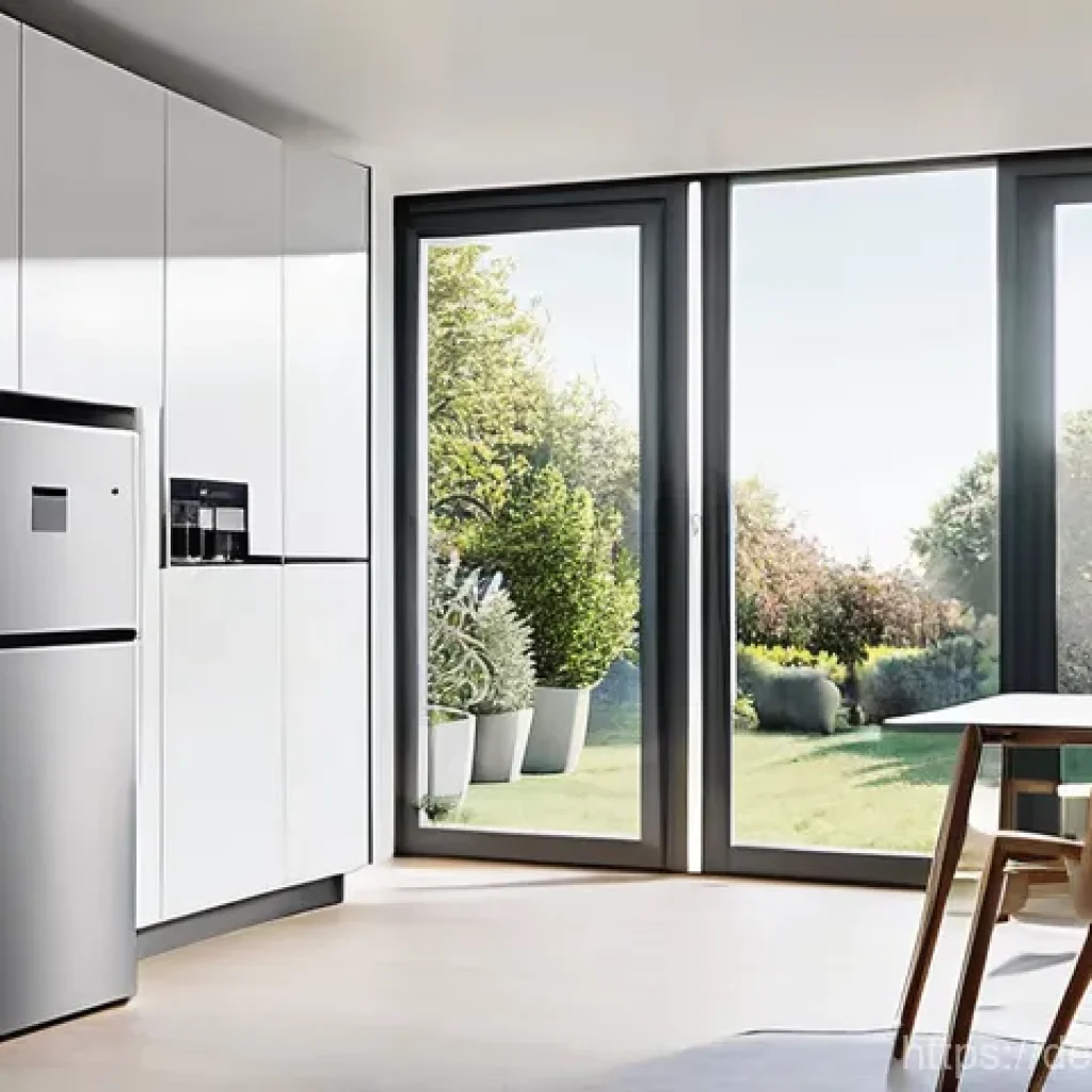 탄소중립을 위한 친환경 가전 선택법 - **Prompt:** A bright and modern German kitchen, impeccably clean and organized, showcasing sleek, hi...
