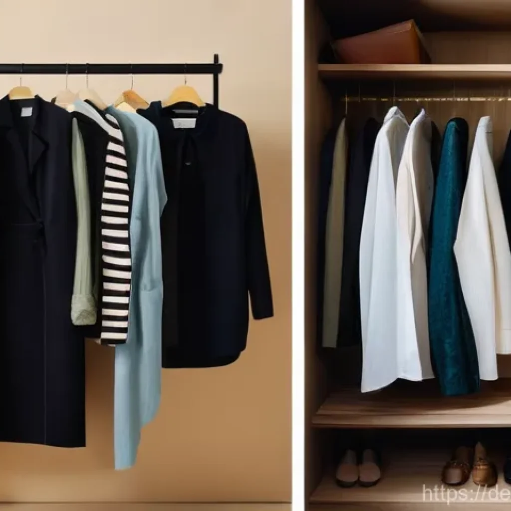 탄소중립 생활을 위한 지속 가능한 패션 - **Prompt:** A diptych contrasting the chaos of fast fashion with the serenity of a sustainable wardr...