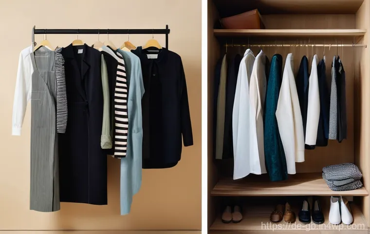 탄소중립 생활을 위한 지속 가능한 패션 - **Prompt:** A diptych contrasting the chaos of fast fashion with the serenity of a sustainable wardr...