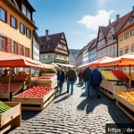 Home 22 탄소중립을 위한 동물권과 환경의 관계 - A vibrant German farmers’ market scene in spring, showcasing diverse seasonal fruits and vegetables ...