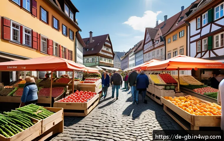 탄소중립을 위한 동물권과 환경의 관계 - A vibrant German farmers’ market scene in spring, showcasing diverse seasonal fruits and vegetables ...