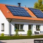Home 20 탄소중립을 위한 기후 변화 인식 제고 - A modern German residential home exterior during a sunny day, showcasing a newly installed heat pump...