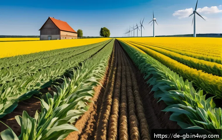 탄소중립을 위한 지속 가능한 농업 - A vibrant agricultural field in Germany showcasing a diverse five-year crop rotation system with alt...