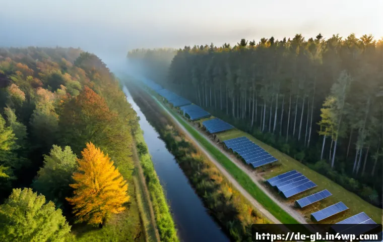 탄소중립을 위한 생태적 자원 관리 - Photorealistic aerial view of a German community forest managed for carbon neutrality, mixed native ...